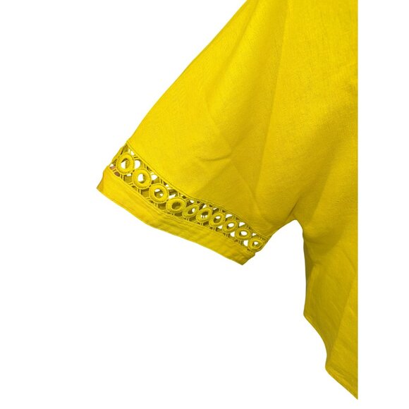 Marc New York Linen Oversized Mustard Yellow Blouse Lace Trim Blouse Artsy Money - Picture 10 of 10